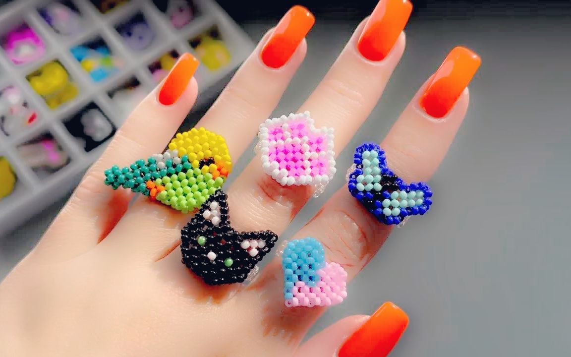 串珠教程-立体十字绣串珠小动物戒指(材料尺寸见简介)