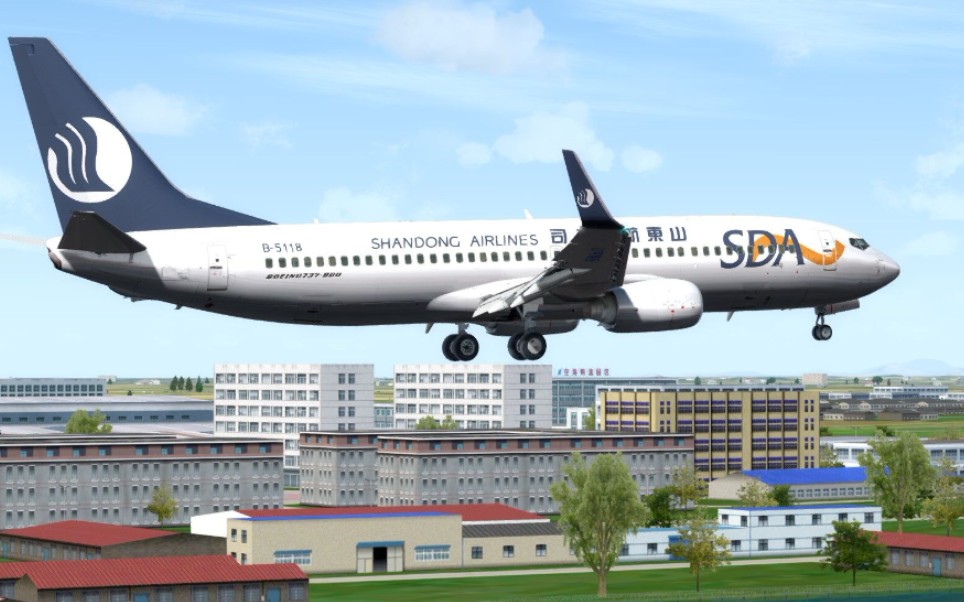 【p3dv4】山东航空波音738超轻落地宁波栎社国际机场,驾驶舱视角.