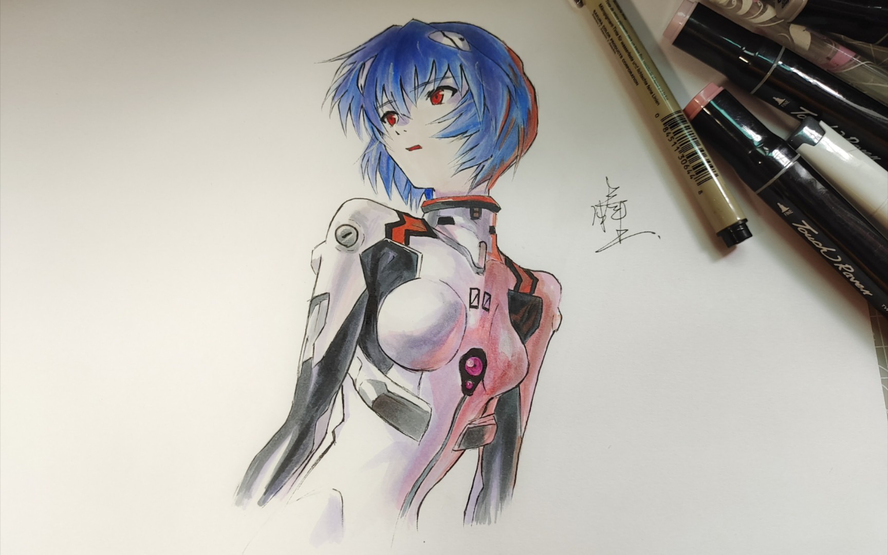 马克笔手绘〕好久没更新了简简单单画个绫波丽,恭喜eva剧场版终票房