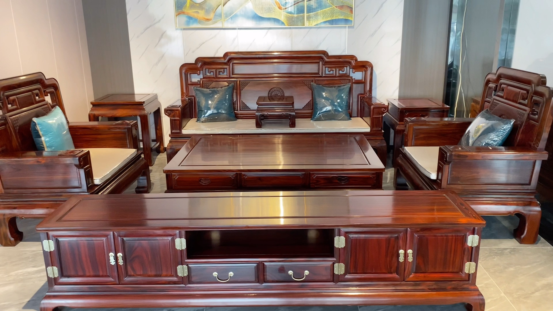 国标红木阔叶黄檀国色天香沙发,7件套3万多,经典耐看,性价比高,家用