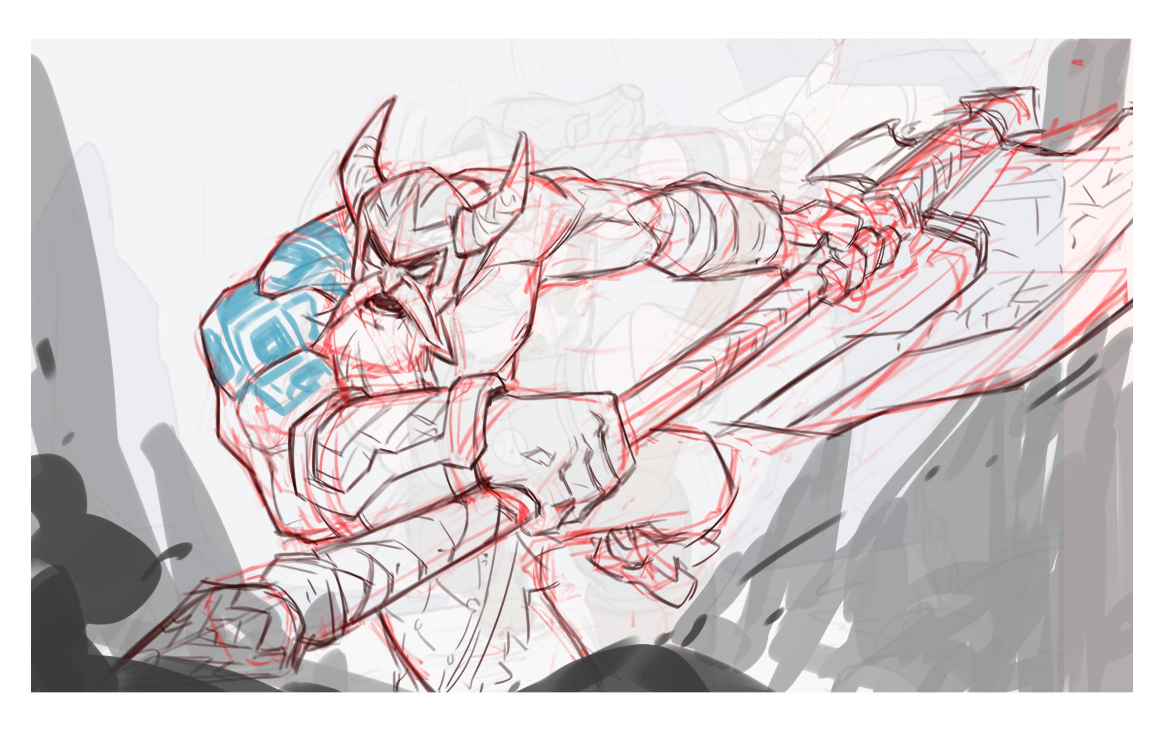 维京战士横版插图修改(构图和趋势线的合理使用)