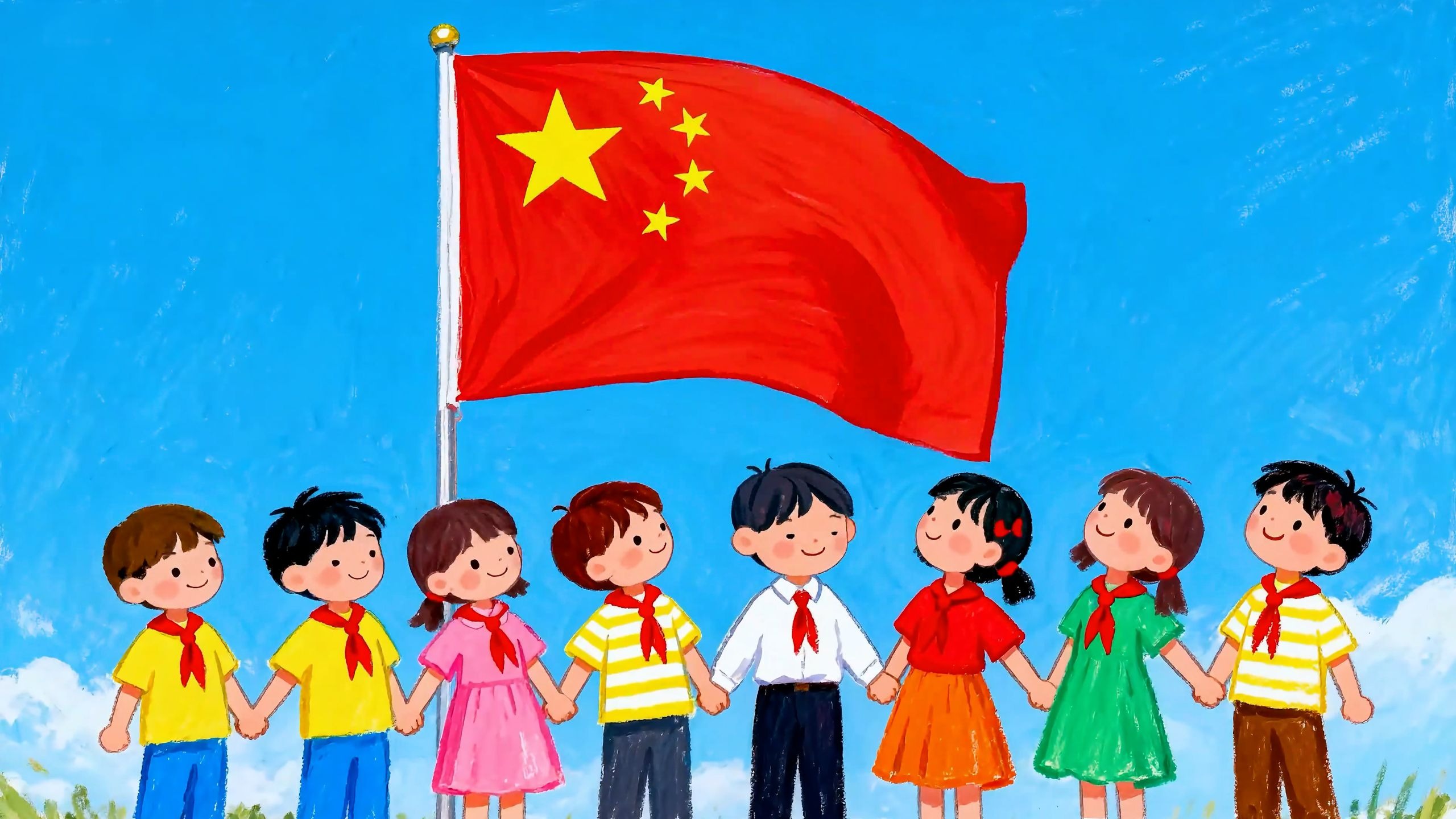 祖国祖国我们爱你儿童卡通爱国歌曲mv合唱舞蹈表演超清led背景视频