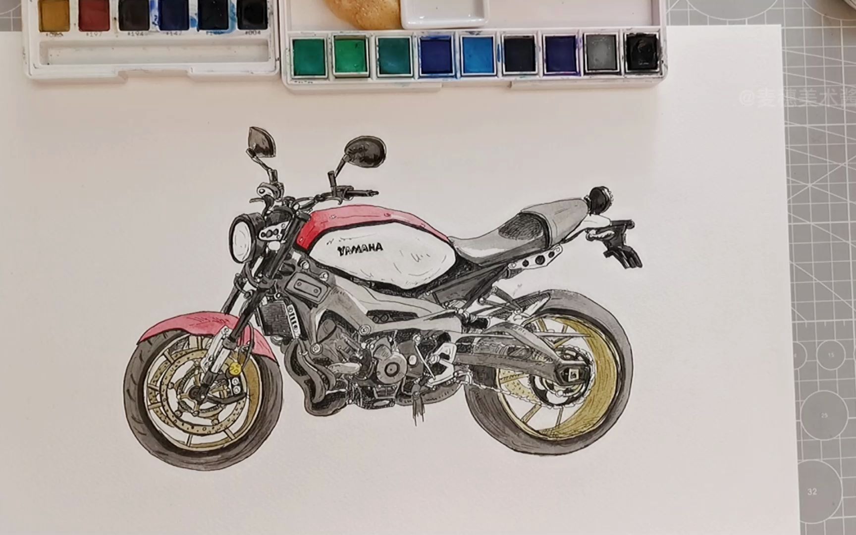 摩托车手绘水彩上色-成片