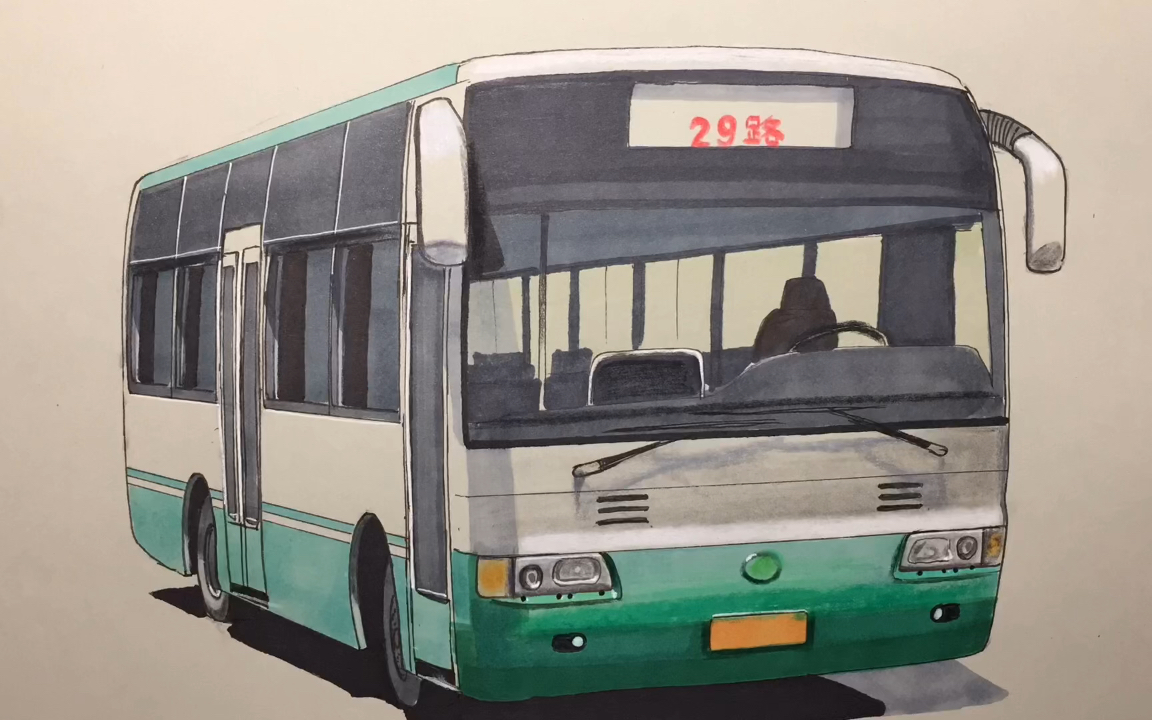 手绘黄海公交车,还原公交车的美好时光.