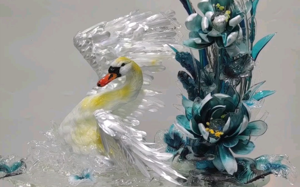 纯手工无模具糖艺作品天鹅