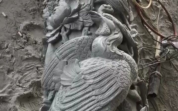 石雕加工厂#宗祠石雕百鸟朝凤柱案例欣赏#惠安石雕