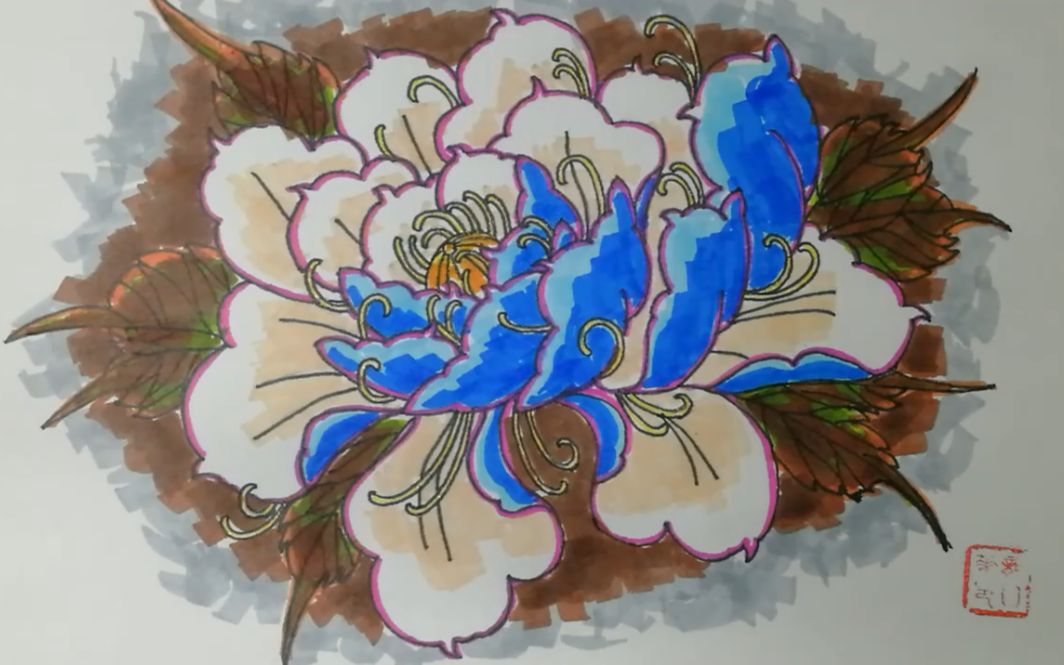 自学绘画:马克笔手绘牡丹花插画技巧
