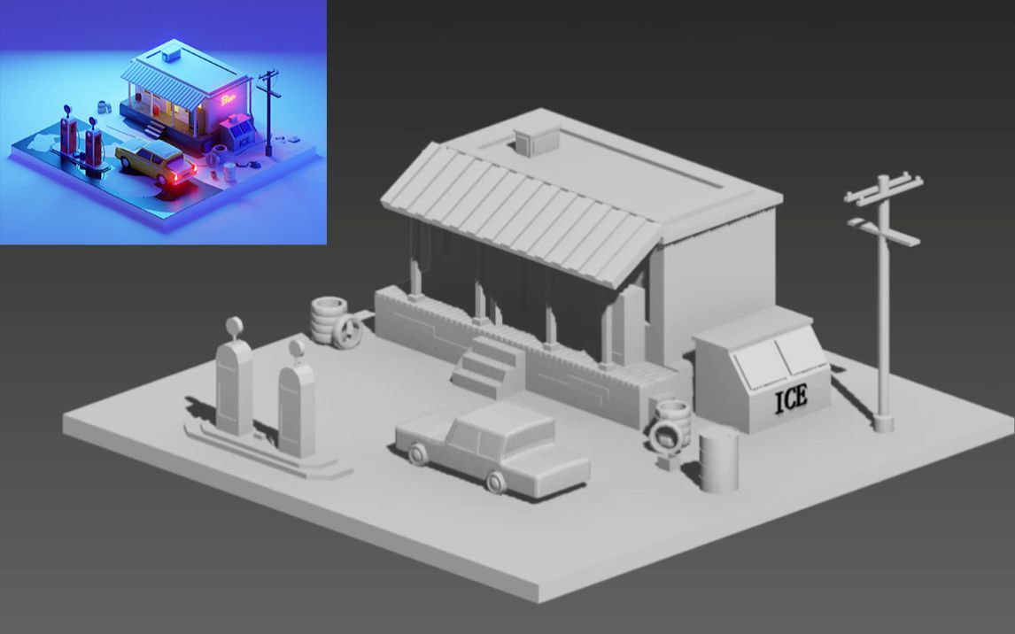 [图]【3DMAX场景建模】从拉box开始教你制作加油站模型，3DMAX室外场景建模教程