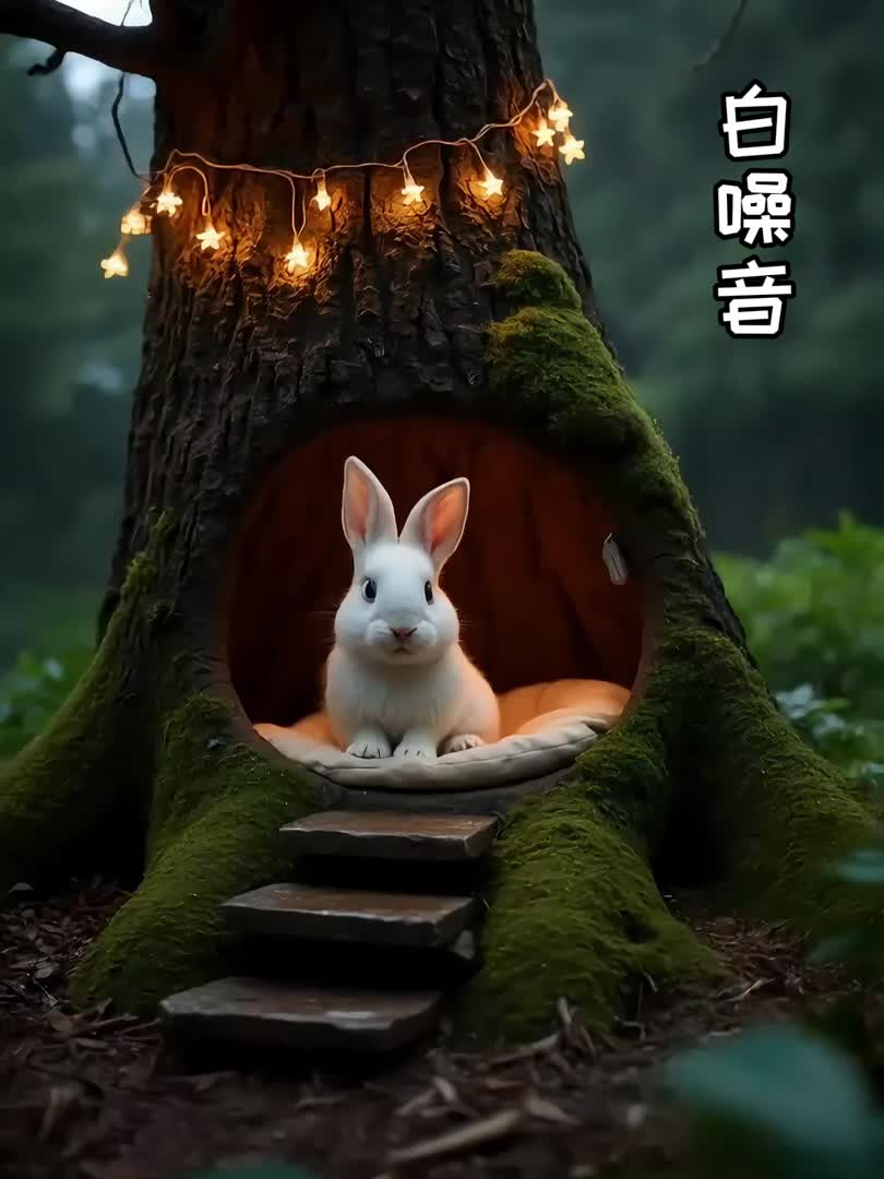 在树洞里躲雨的小白兔