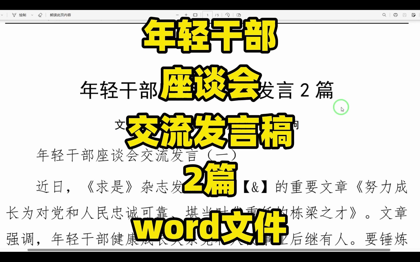 “在矢志奋斗中点亮青春”年轻干部座谈会,交流发言稿2篇,word文件哔哩哔哩bilibili