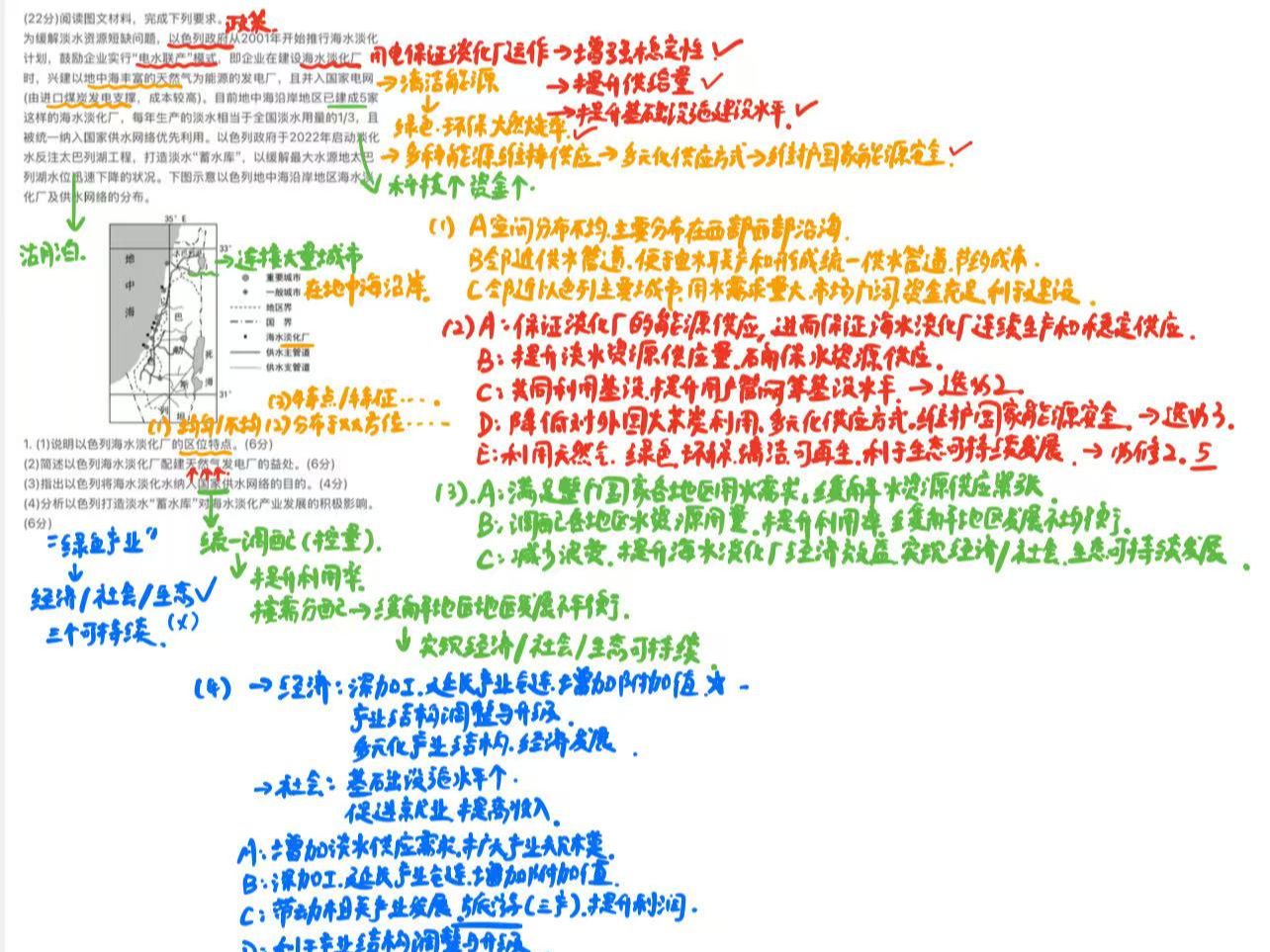 2022全国乙卷36题以色列海水淡化,区位特点,海水淡化厂配备天然气发电厂作用,海水淡化厂纳入国家供水网络目的,蓄水库对淡化产业积极影响哔哩...