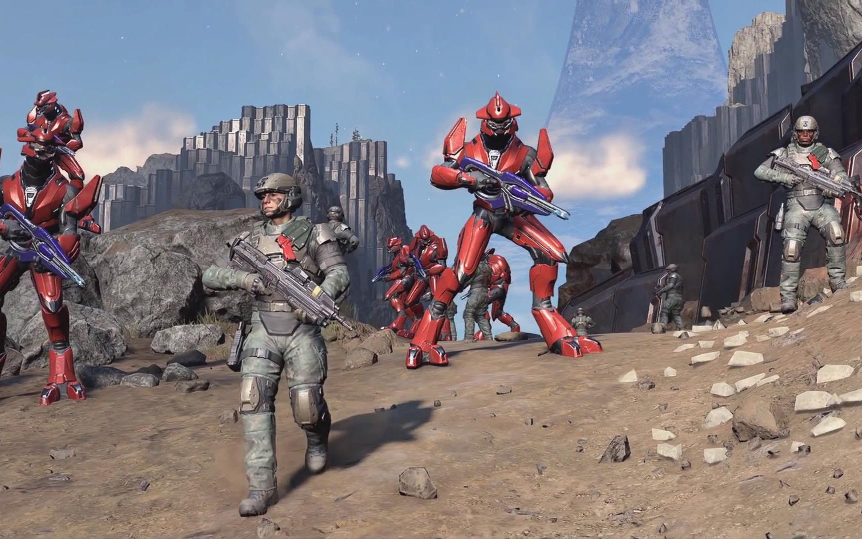 《光环:无限》人类陆战队联手圣赫利精英vs猎人