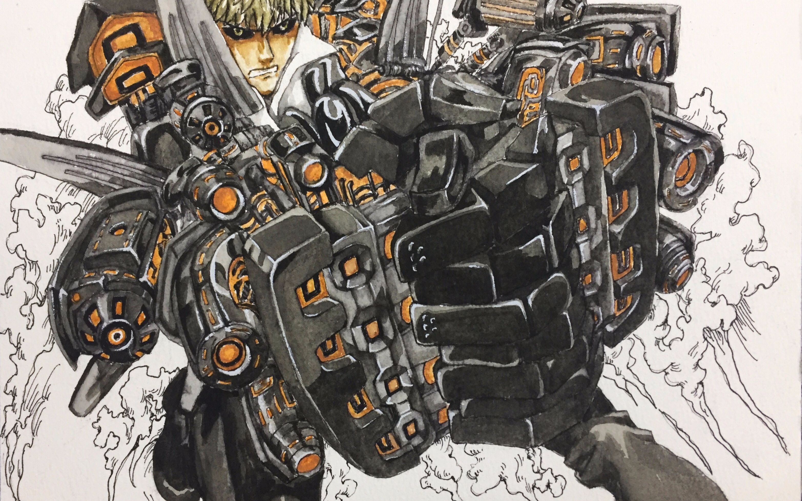 手绘杰诺斯机甲微微燃水彩