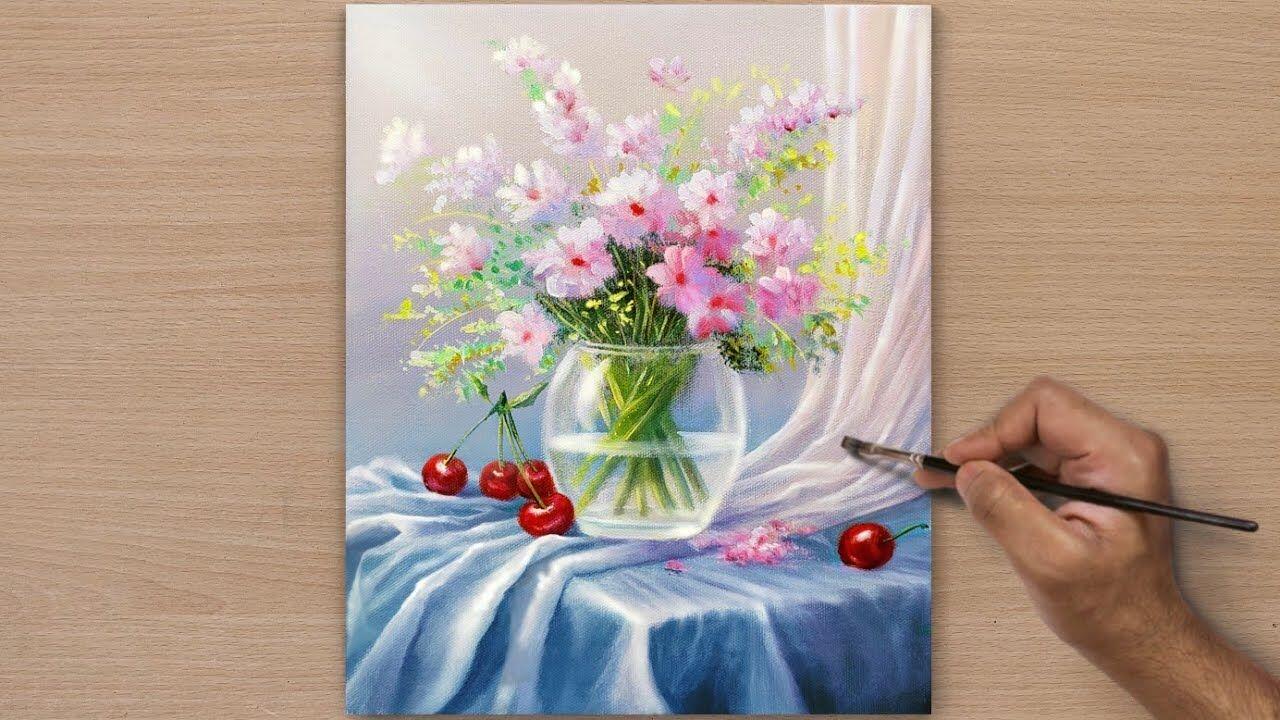 丙烯画】【绘画教程】【中字】花束-Painting Beautiful Vibrant
