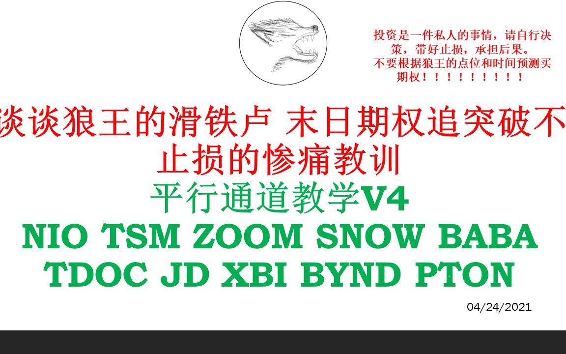 谈谈狼王的滑铁卢 末日期权追突破不止损的惨痛教训 平行通道教学V4 NIO TSM ZOOM SNOW BABA TDOC JD XBI BYND PTON哔哩哔哩bilibili