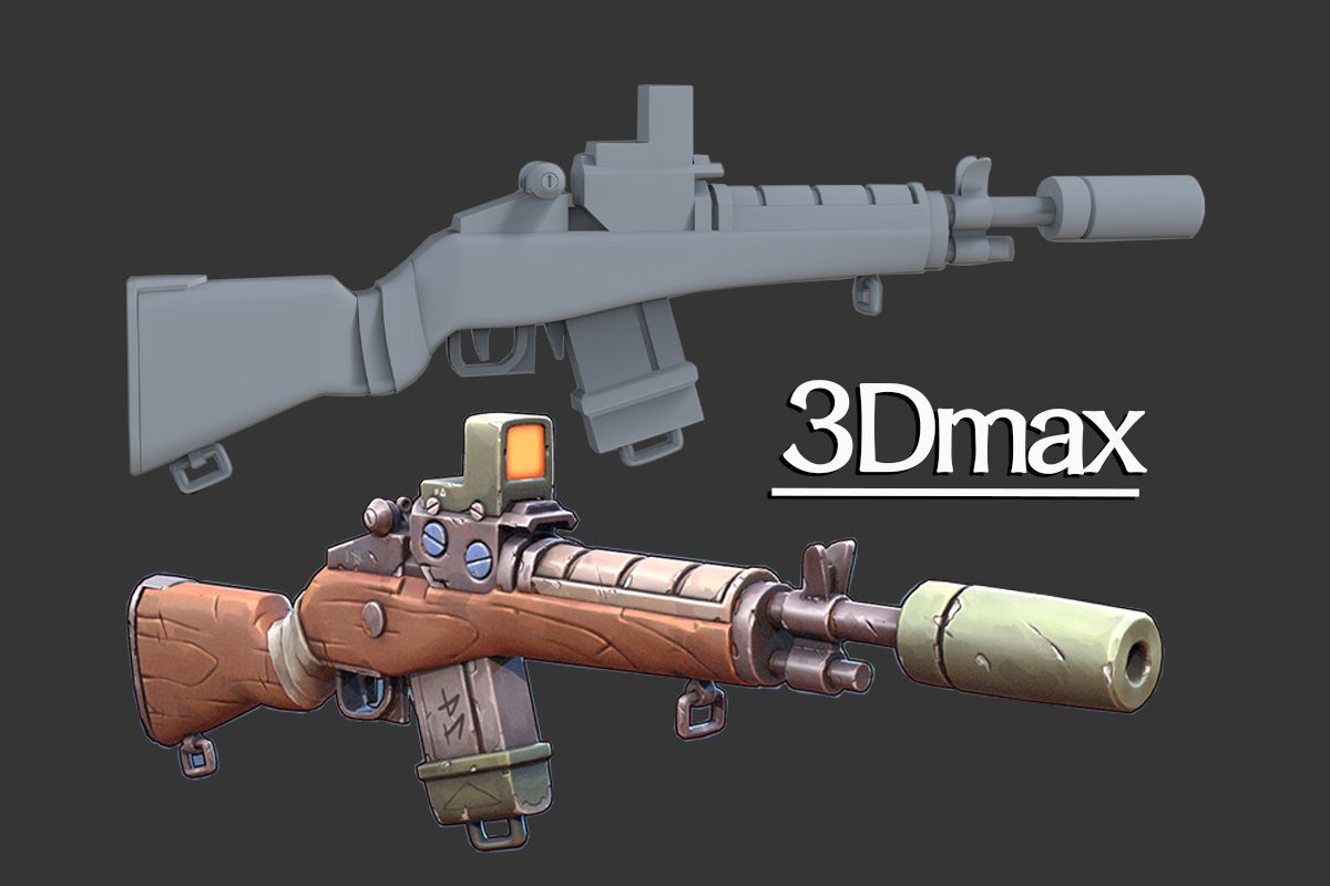 【3dmax建模】次世代硬表面枪械武器模型 新手入门基础 武器案例讲解