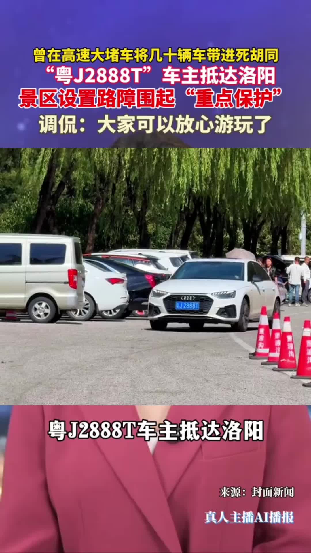 “粤J2888T”车主抵达洛阳喜提景区专属车位，网友：可以放心玩了