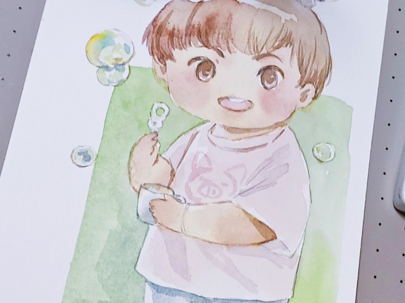 画一个吹泡泡的猪咪小朋友