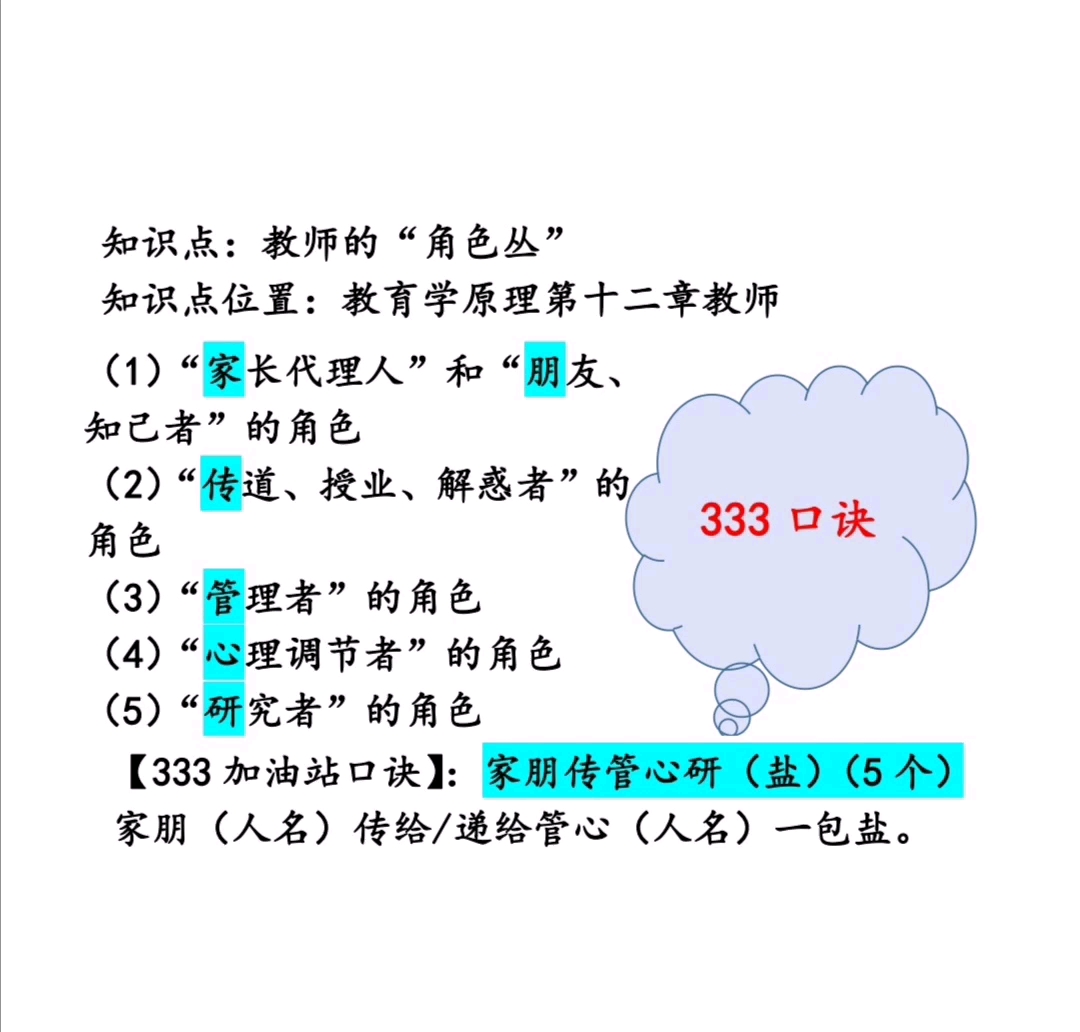 [图]333教育综合考研|教师的角色丛|333葵花宝典助记口诀|333顺口溜|333口令|教育学原理|教育学考研|333背诵技巧