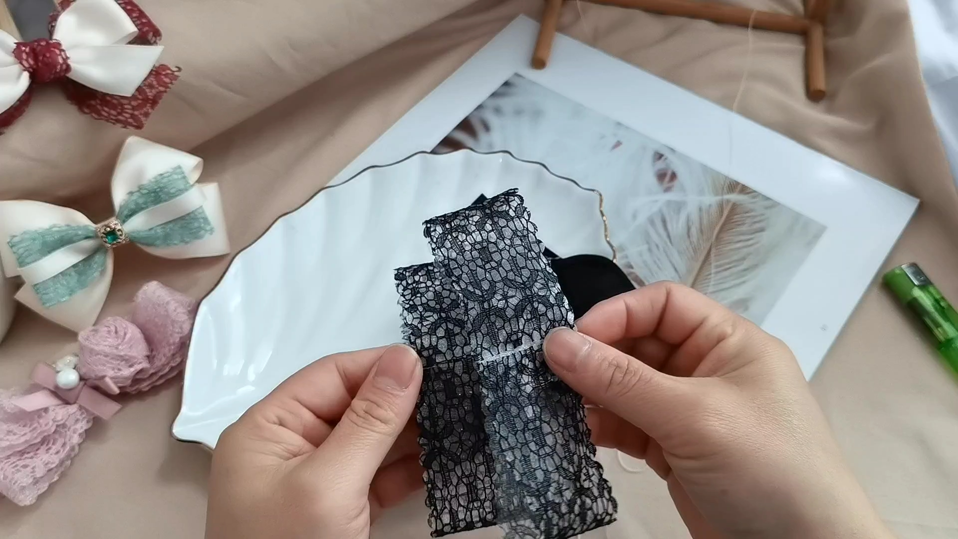 蕾丝花边布艺丝带彩色镂空网纱布带发饰diy手工蝴蝶结材料