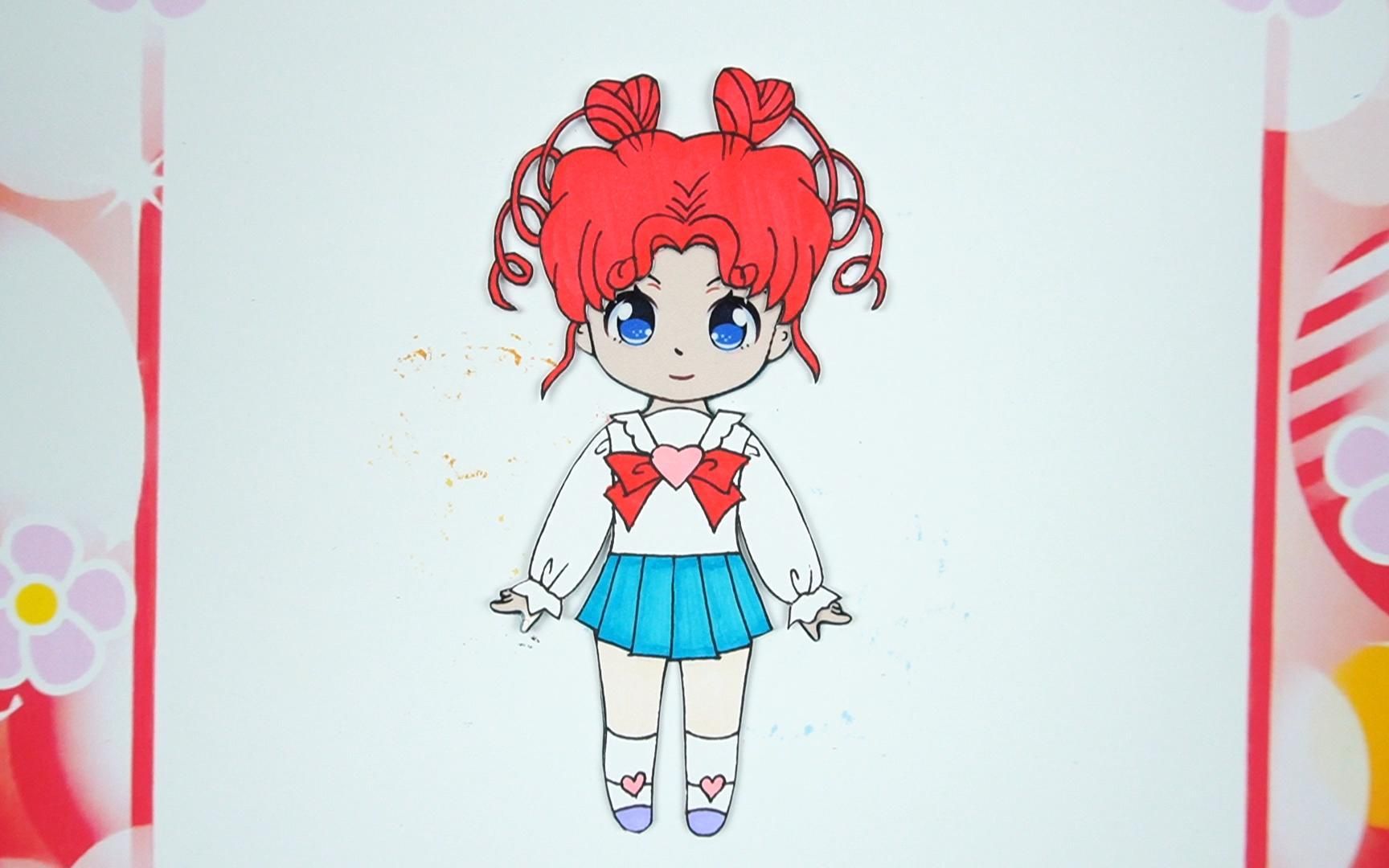 美少女战士创意手工手绘,卡通纸娃娃水手小小_哔哩哔哩_bilibili