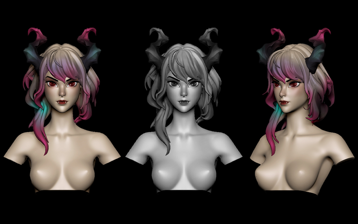 【3d】女性裸模雕刻 zbrush魅魔半身像模型制作教程!