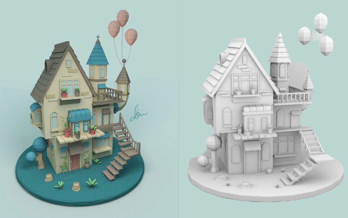 【maya场景建模】有手就能学会的场景作业练习教程,卡通小房子制作