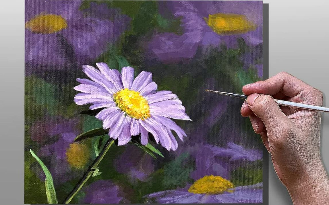 [图]【丙烯画】【绘画教程】紫菀花-Acrylic Painting Purple Aster Flower  Correa Art