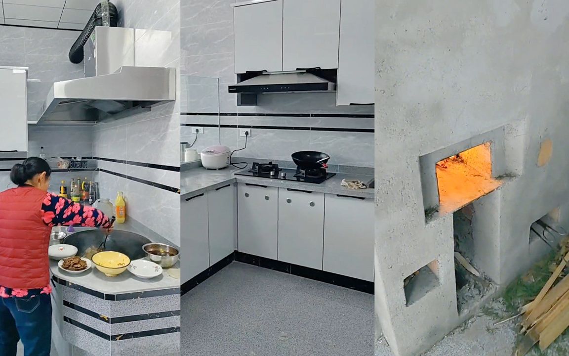 男子展示农村新式厨房,燃气灶和烧火大灶台并存,网友:舒服得很!
