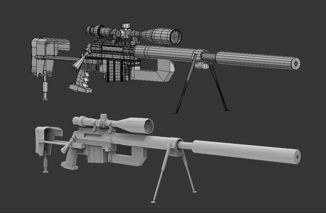 3dmax武器建模,m200狙击枪案例教学,从模型到渲染基础模型卡线知识
