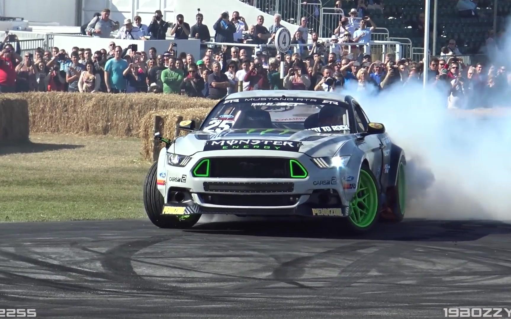 [60fps]古德伍德赛车节:900hp 福特野马 rtr - 甜甜圈漂移烧胎引擎