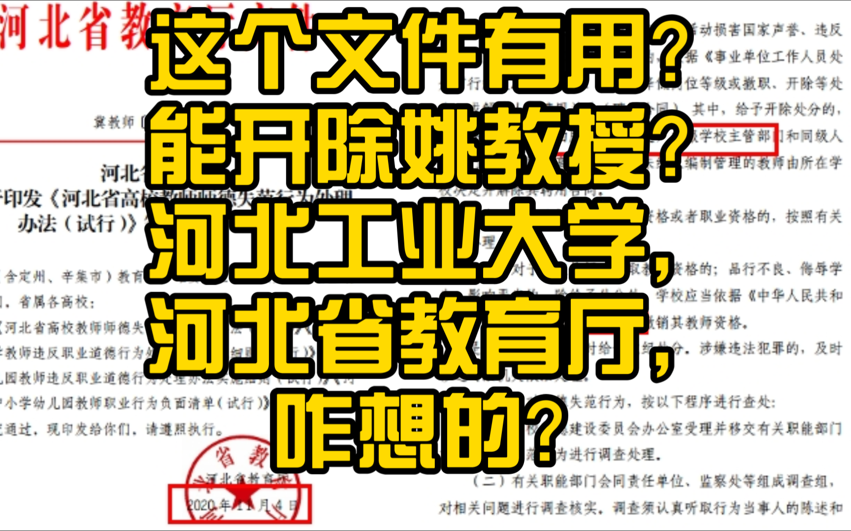 震惊了,他们居然拿这个文件来开除姚教授.不是河北工业大学,河北省教育厅想的吧?哔哩哔哩bilibili