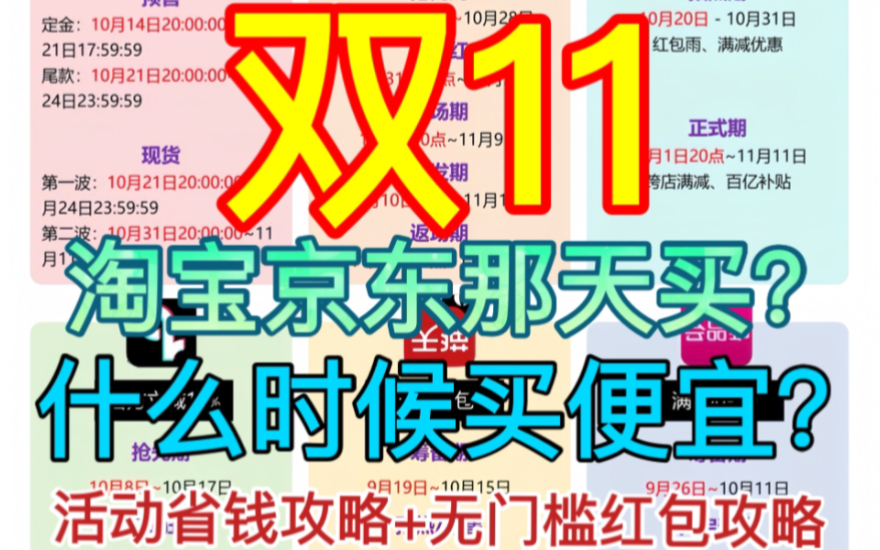 2024年双十一双11什么时候买便宜?双11淘宝京东购买省钱攻略+无门槛红包领取教程哔哩哔哩bilibili