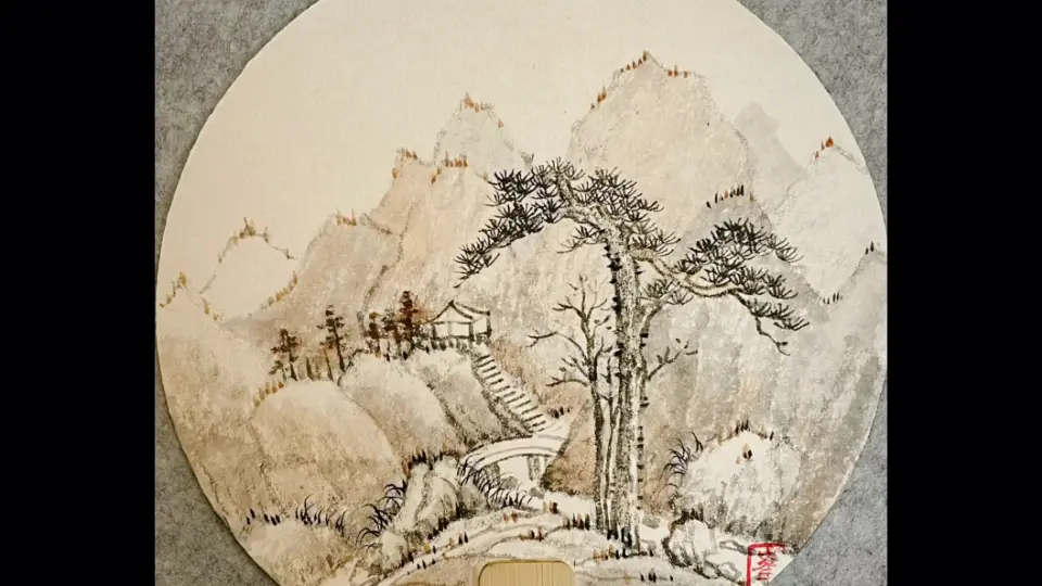 売り大阪〈303〉水墨山水（扇面） 水墨画