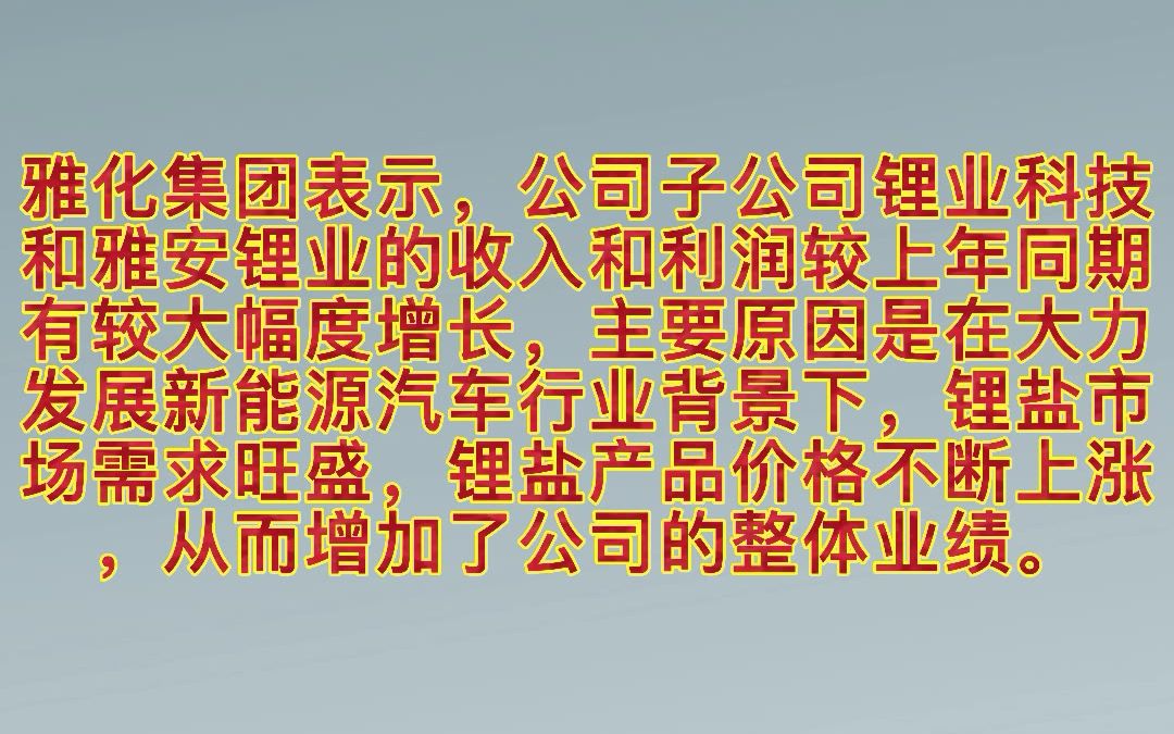 雅化集团上半年净利3.3亿,锂盐材料实现净营收8.36亿哔哩哔哩bilibili