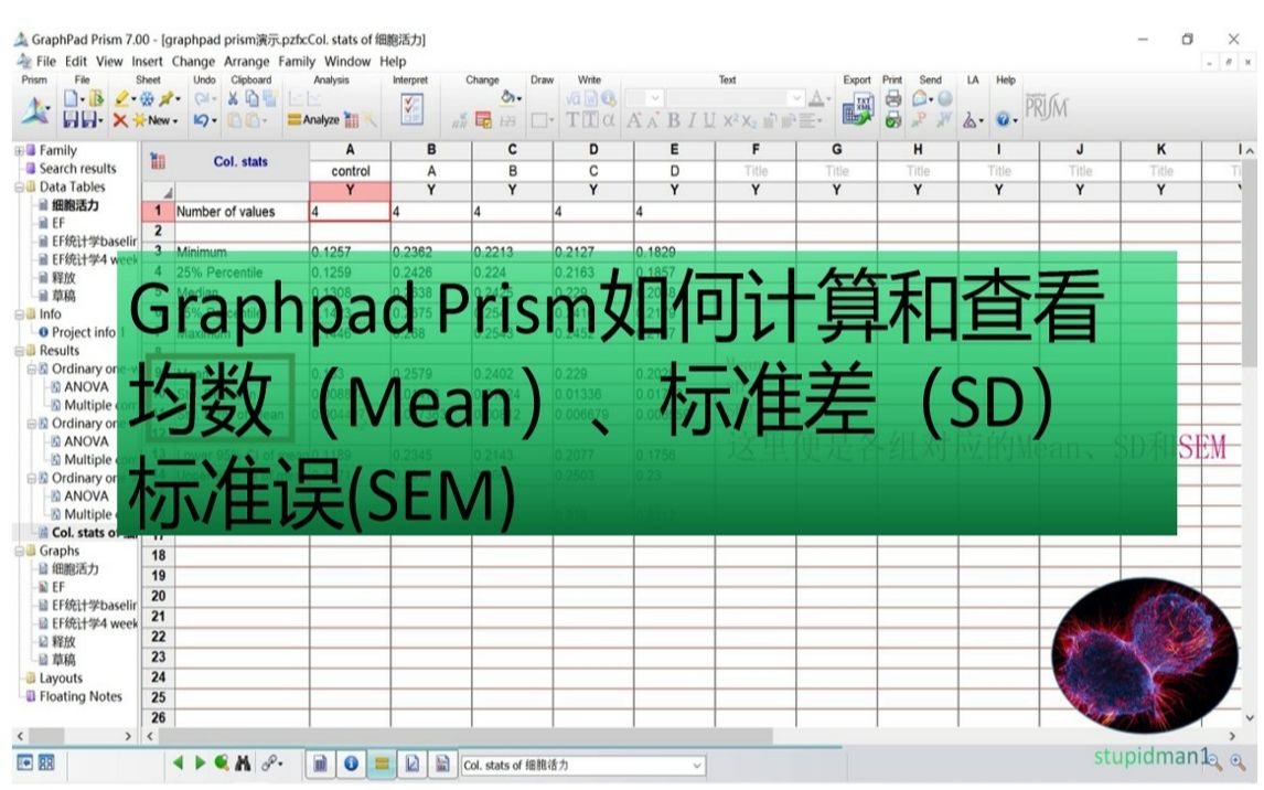 Graphpad Prism如何查看均数(mean)、标准差(SD)和标准误(SEM)哔哩哔哩bilibili