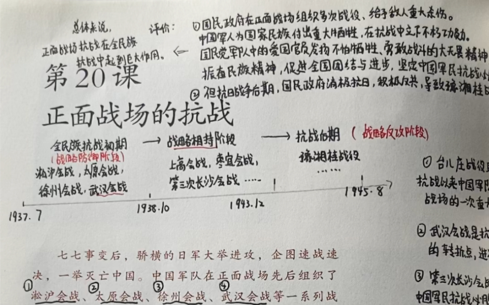 [图]八年级上册历史——《第20课 正面战场的抗战》详情解读