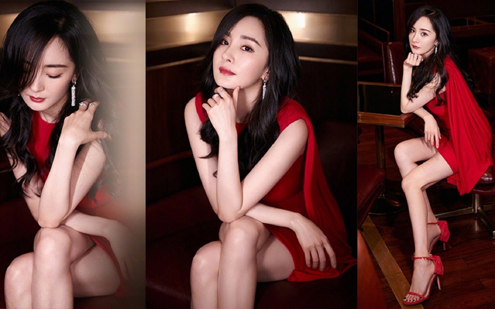 杨幂穿大红披风连衣裙登直通春晚 美腿杀性感诱人