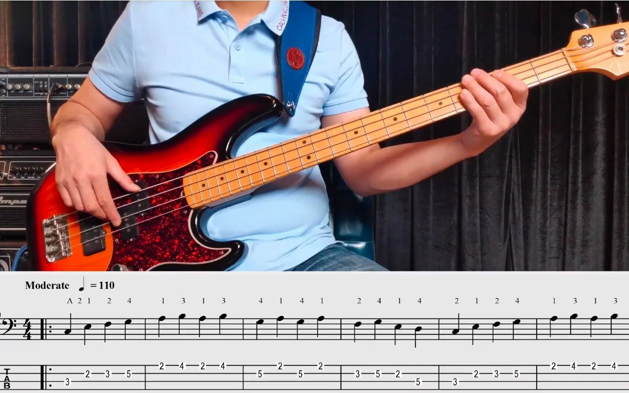 李敬贝斯基本功课时 5 c major音阶四分音符左手全把位练习