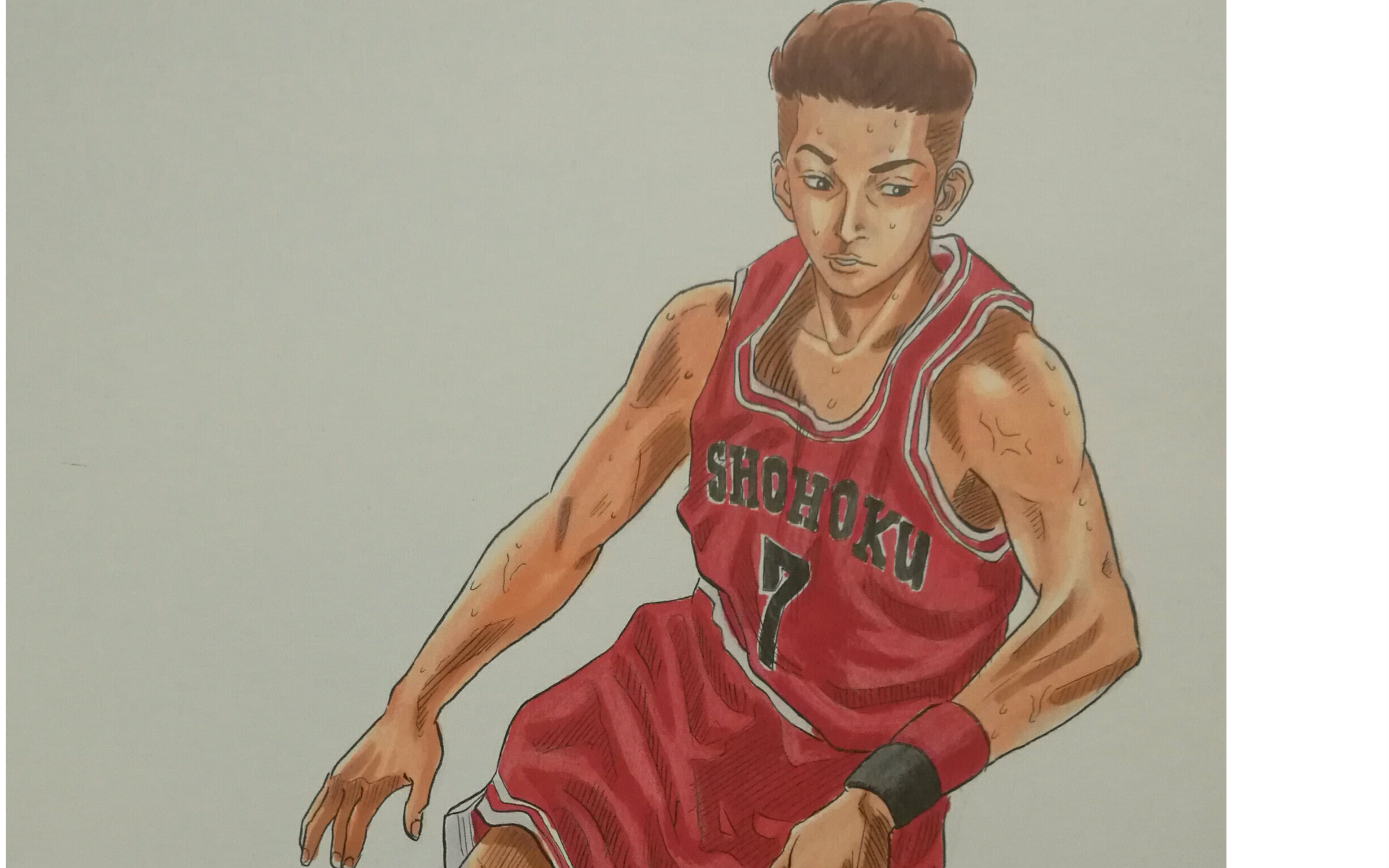 jump流井上雄彦《灌篮高手》临摹手绘,蘸水笔勾线马克笔上色