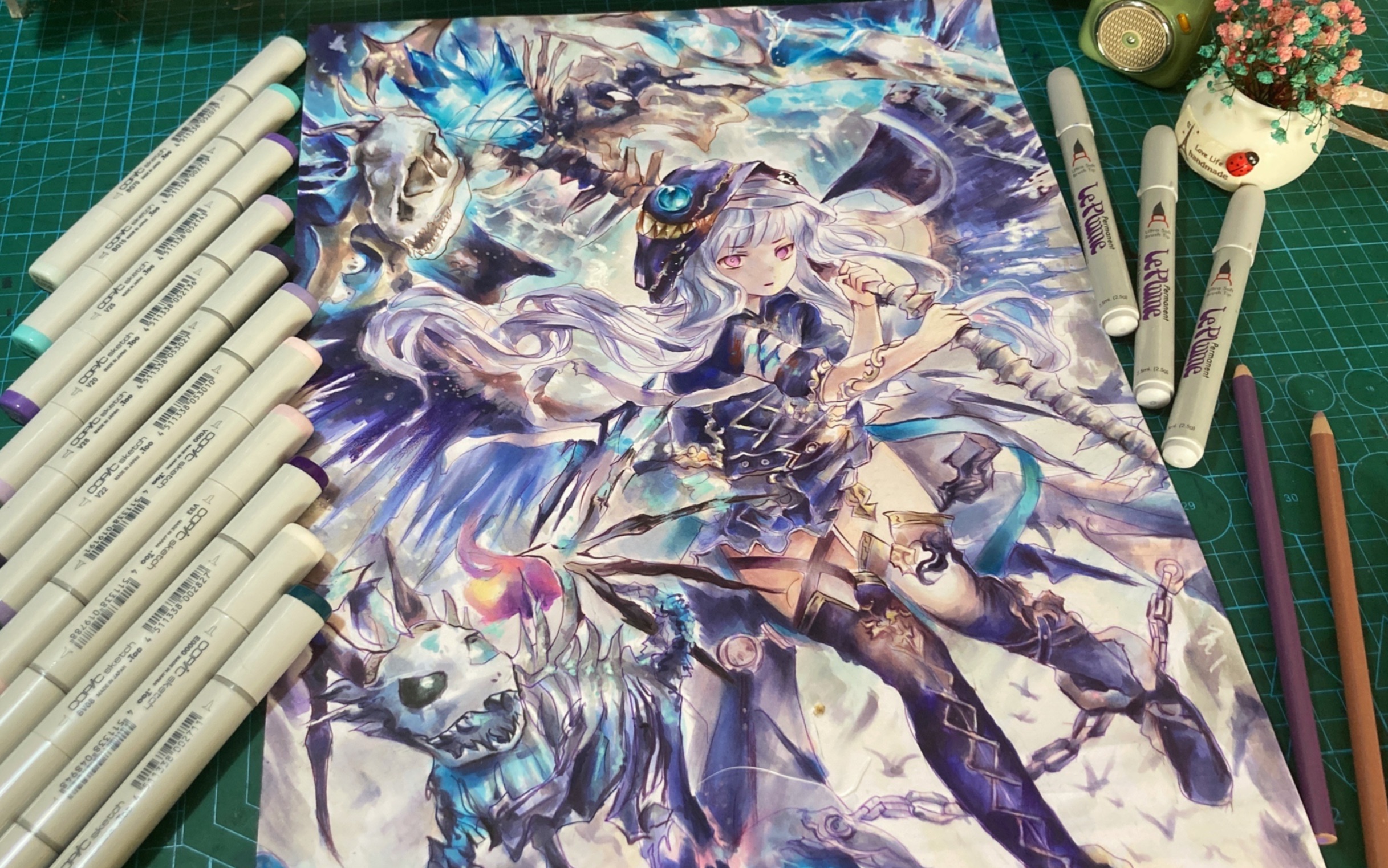 上百色马克笔极致绘画鬼猫的恶魔少女
