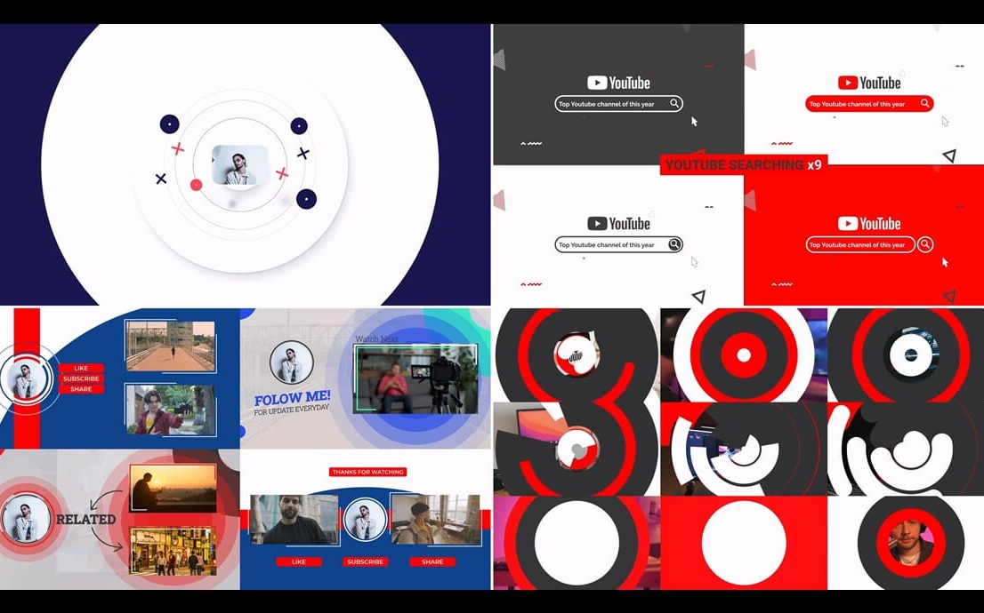 ae模板-youtube点赞关注 转场过渡 文字标题 结尾推荐 鼠标点击