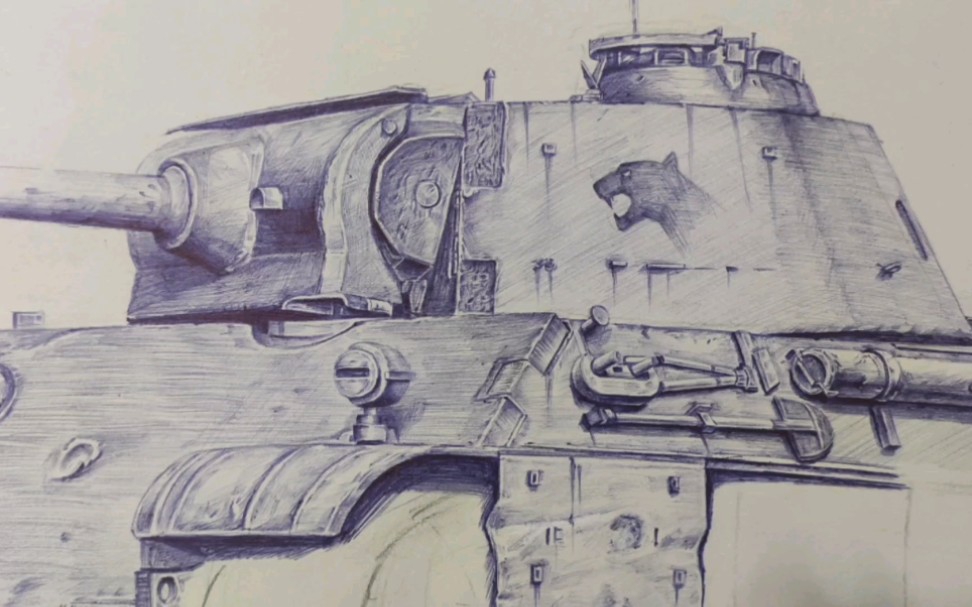 圆珠笔手绘 豹式中型坦克 上