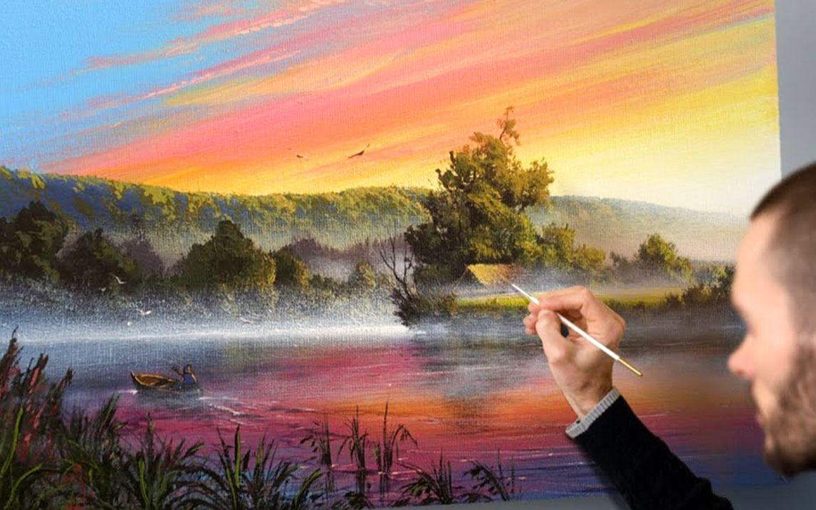 【丙烯画】“Summertime Morning on the River”——画家尼基塔哔哩哔哩bilibili