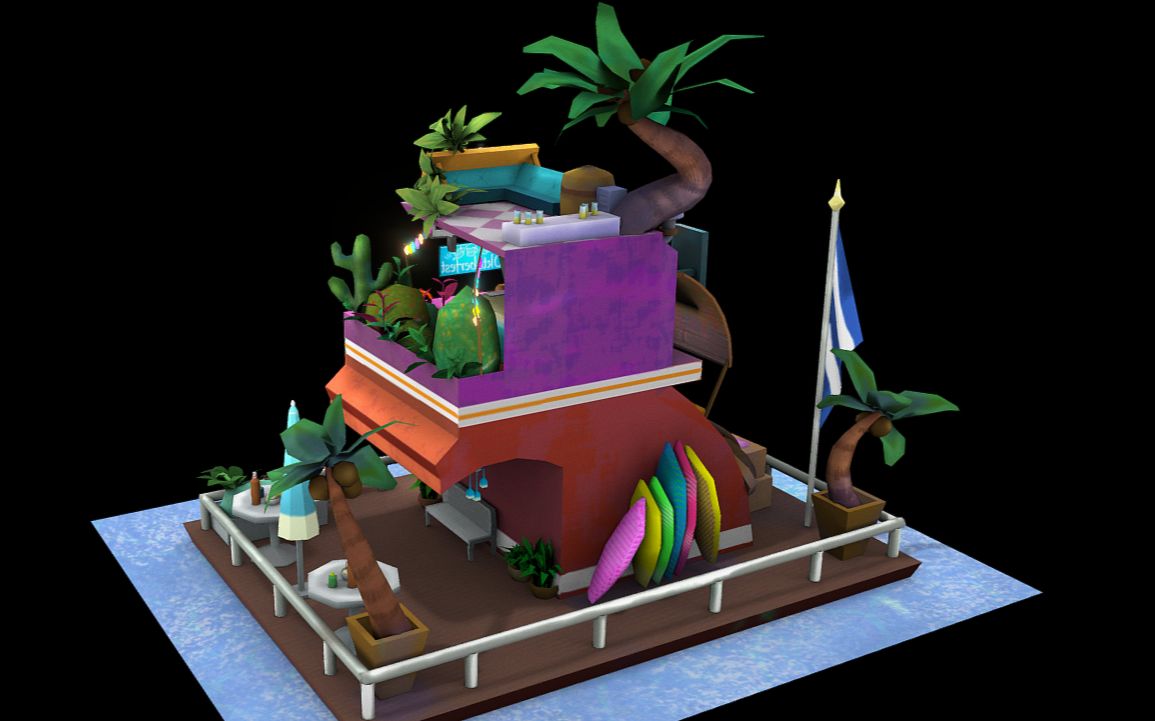 活动  【maya场景】夏日-海滩酒吧模型制作,次时代场景道具建模