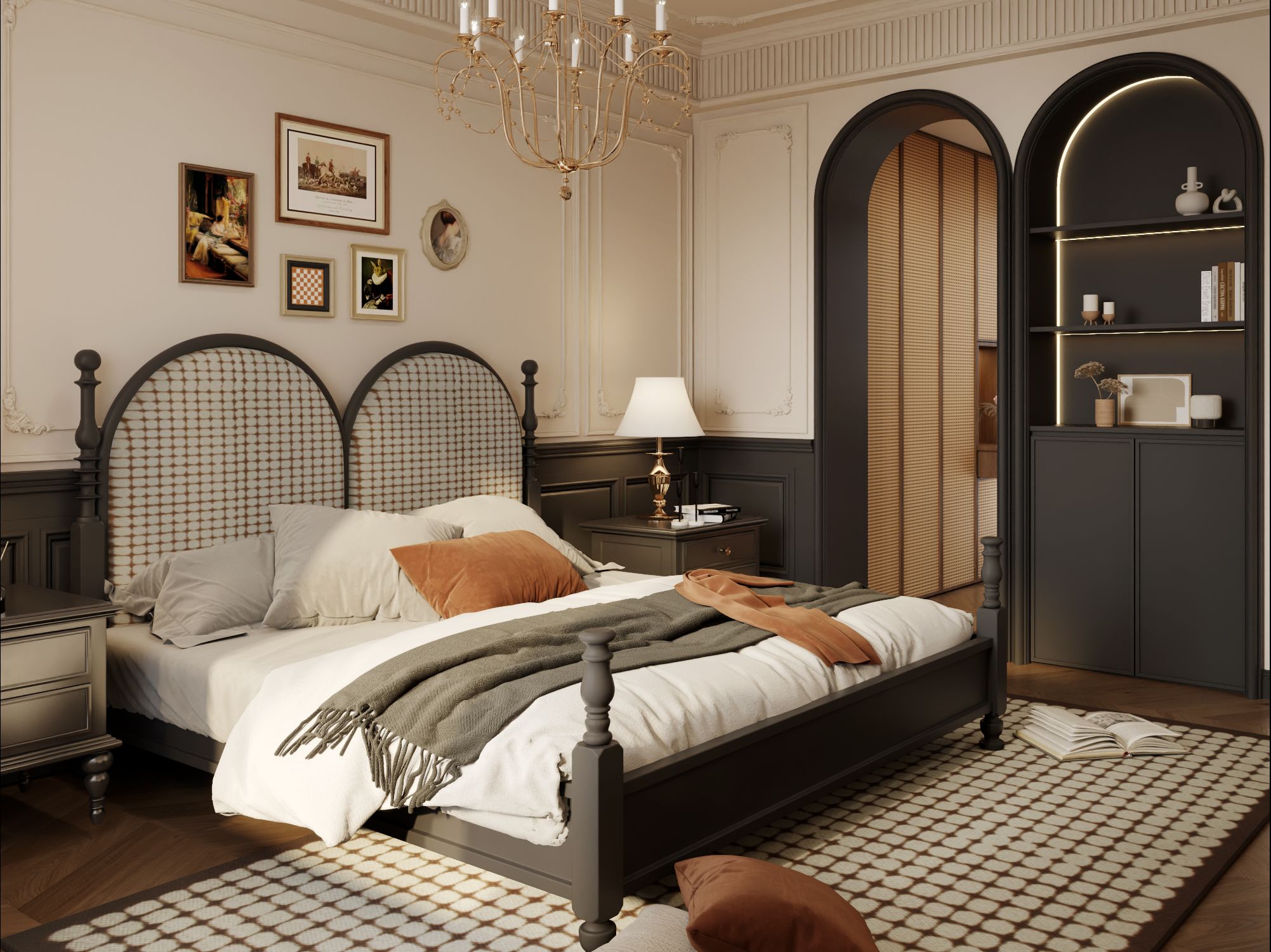 开门回到复古法式卧室,开启温馨浪漫之旅