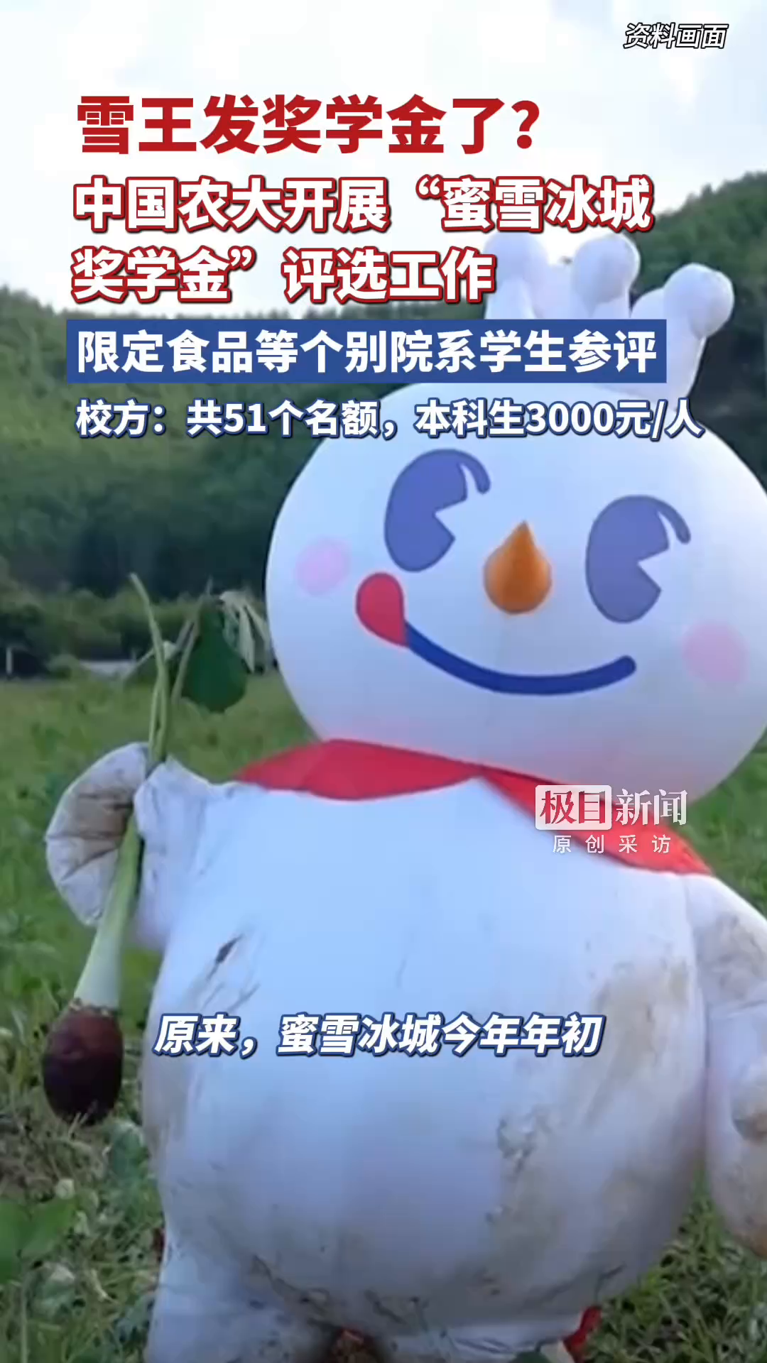 雪王发奖学金了？中国农大开展“蜜雪冰城奖学金”评选工作，校方：限定食品等个别院系学生参评，共51个名额