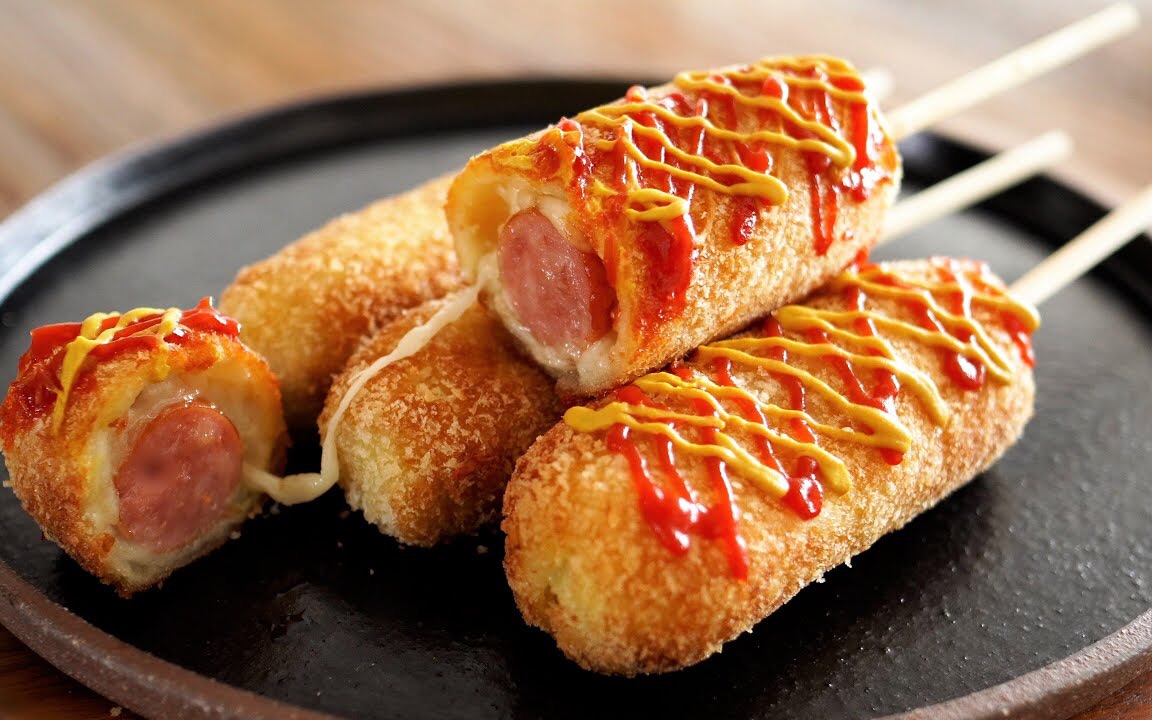 cooking haru】用面包片不用面团就可以做的美味的韩国热狗9315