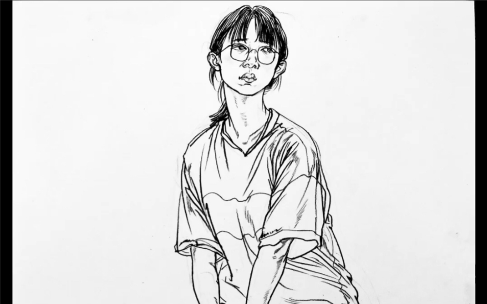 坐姿速写女青年示范