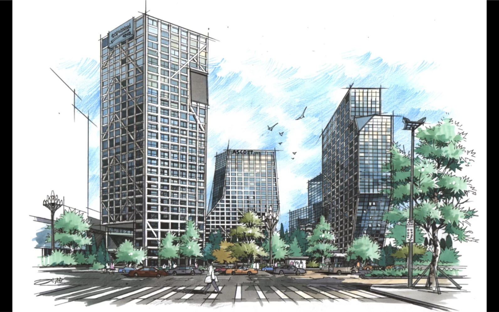 成都来福士广场建筑马克笔